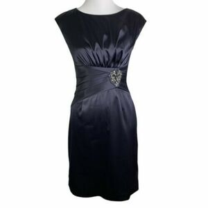 $168 ELIZA J Sleeveless Formal Midi Dress Deep Navy With Crystal Accent Size 4